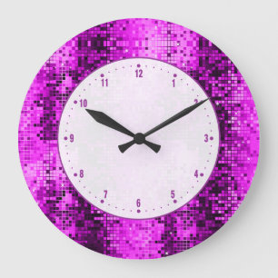 Hot Pink Disco Ball Glitter And Sparkles Large Clock