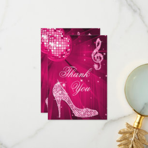 Hot Pink Disco Ball Sparkle Heels Thank You Card