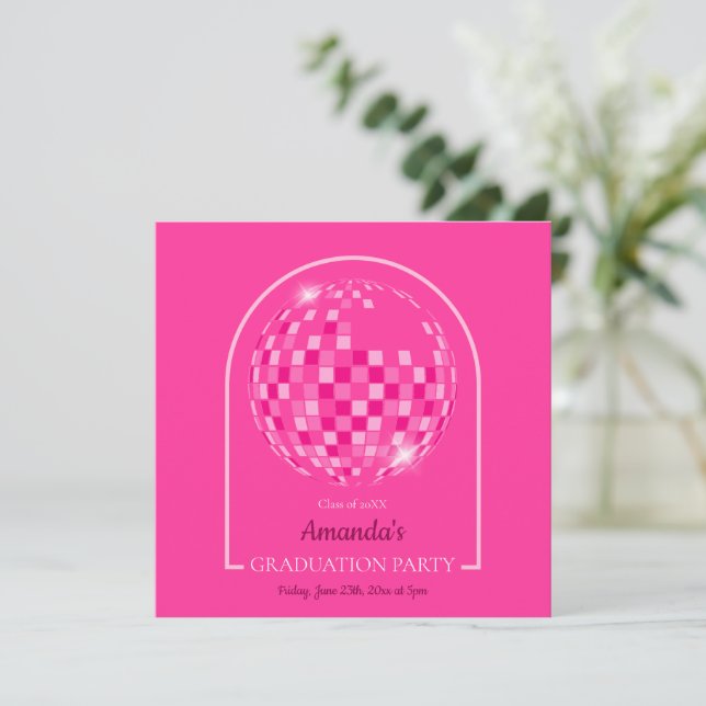 Hot Pink Disco Boogie Graduation Party Invitation (Standing Front)