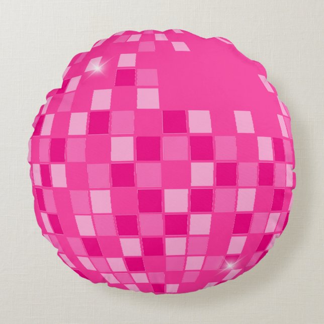 Hot Pink Disco Boogie Round Cushion (Front)
