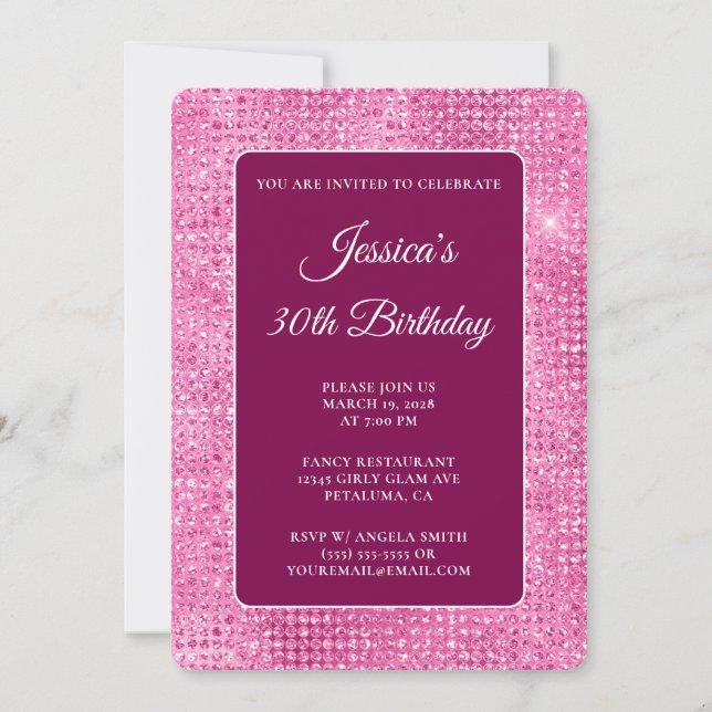Hot Pink Disco Glitter 30th Birthday Invitation (Front)