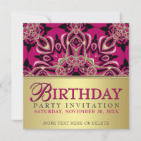 Hot Pink Diva Gal Birthday Party Invitations