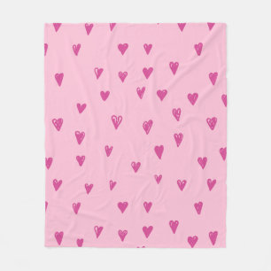 Hot Pink Doodles Cute Heart Pattern Fleece Blanket