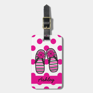 Hot Pink Dots & Flip Flops Luggage Tag