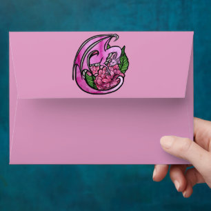 Hot Pink Dragon Floral Flowers Geek Girl Envelope