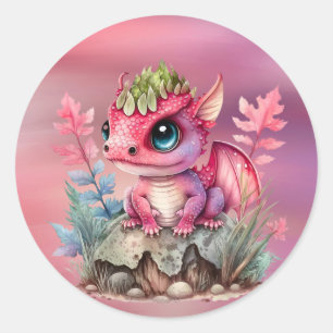 Hot Pink Dragon Girl Baby Shower Classic Round Sticker