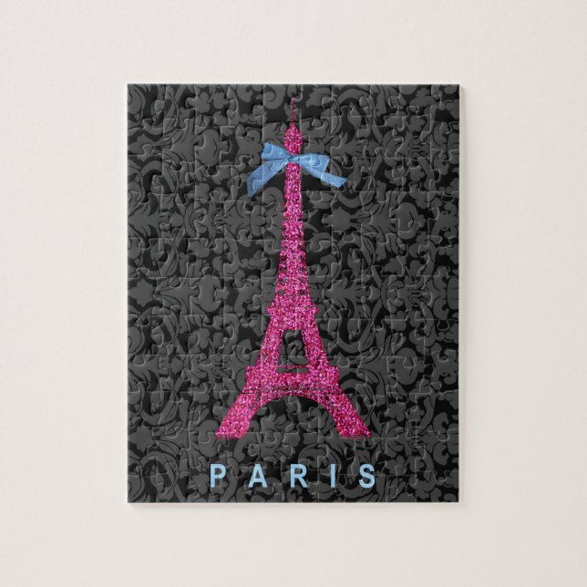 Hot Pink Eiffel Tower in faux glitter Jigsaw Puzzle (Vertical)