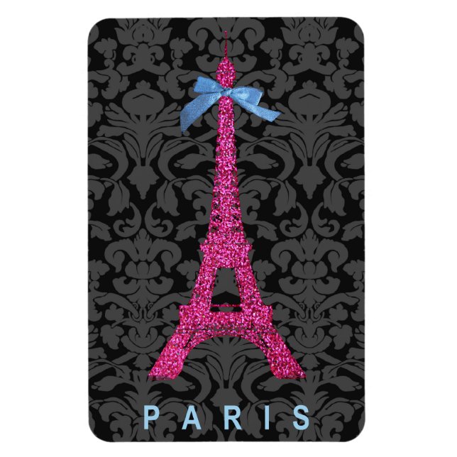 Hot Pink Eiffel Tower in faux glitter Magnet (Vertical)