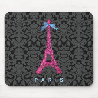 Hot Pink Eiffel Tower in faux glitter Mouse Pad