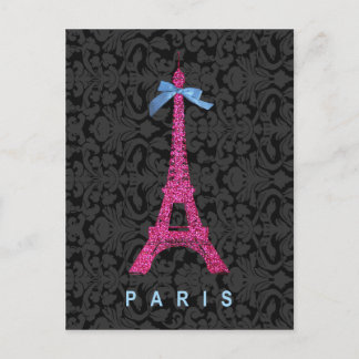 Hot Pink Eiffel Tower in faux glitter Postcard