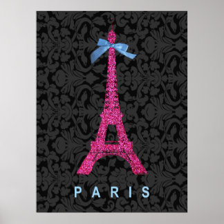 Hot Pink Eiffel Tower in faux glitter Poster