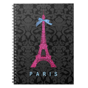 Hot Pink Eiffel Tower in faux glitter Spiral Notebook