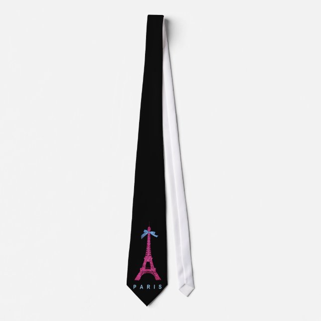 Hot Pink Eiffel Tower in faux glitter Tie (Front)