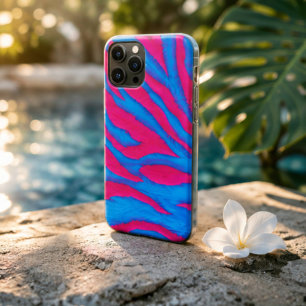 Hot Pink & Electric Blue Fuzzy Zebra Neon Y2K Case-Mate iPhone Case
