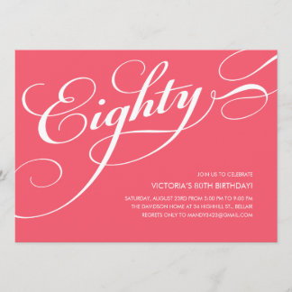 Hot Pink Elegant 80th Birthday Invitations