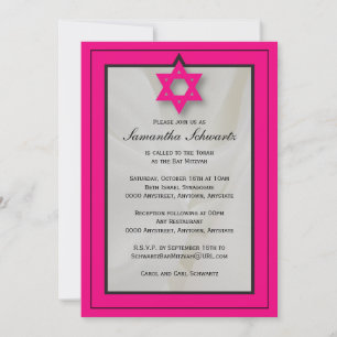 Hot Pink Elegant Fabric Bat Mitzvah Invitation