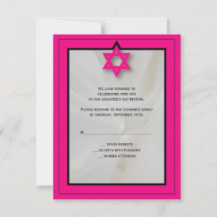 Hot Pink Elegant Fabric Bat Mitzvah RSVP Reply