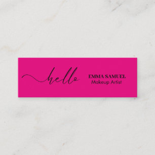 Hot Pink Elegant Hello Minimal Calligraphy  Mini Business Card
