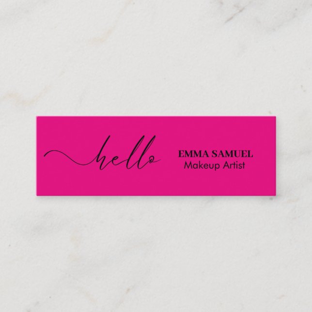 Hot Pink Elegant Hello Minimal Calligraphy  Mini Business Card (Front)