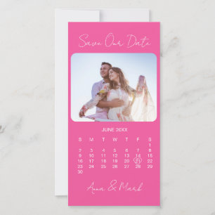 Hot Pink Elegant Minimalist Photo Calendar Save The Date