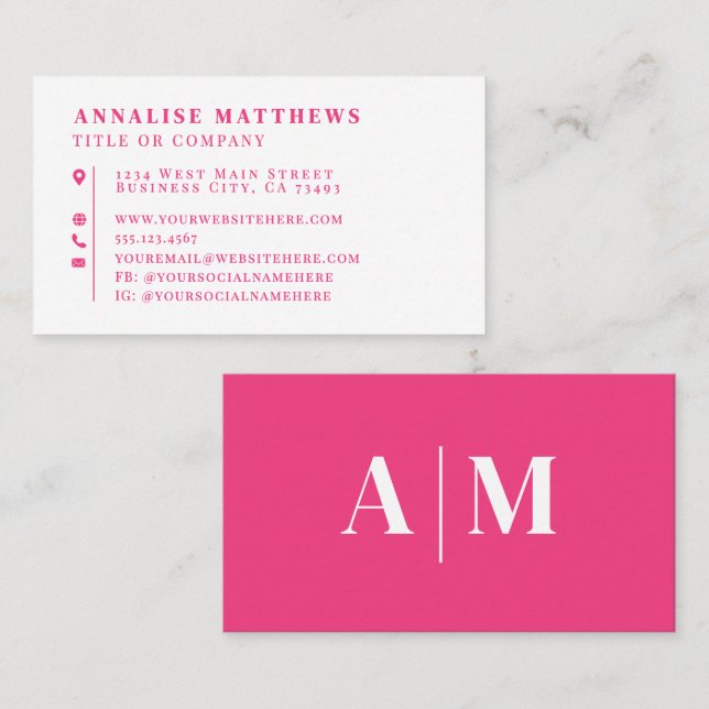 Hot Pink Elegant Professional Business Card (Front/Back)