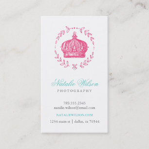 Hot Pink Elegant Vintage Crown Vertical Business Card