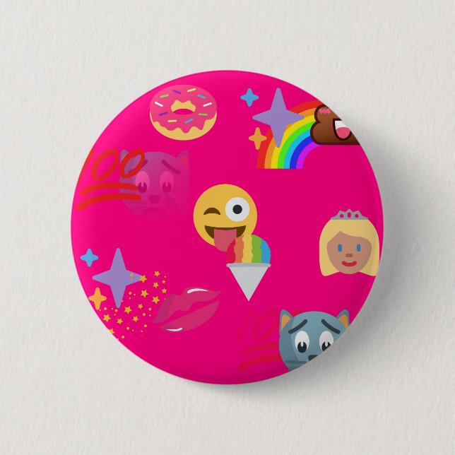 hot pink emoji 6 cm round badge (Front)