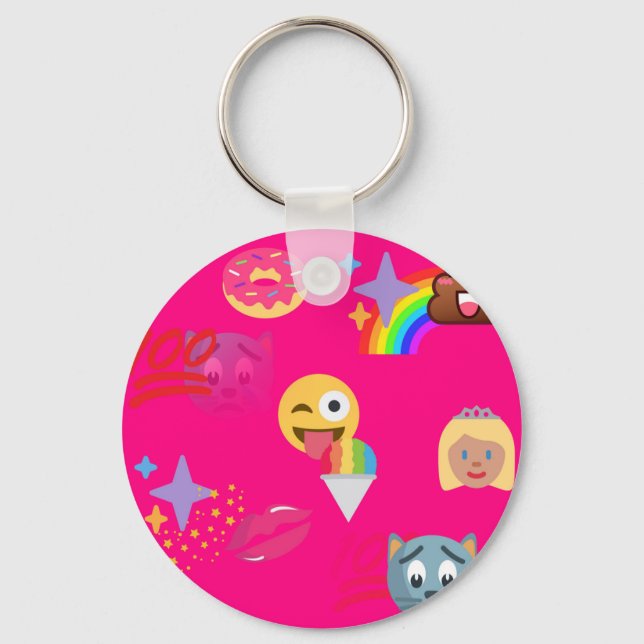 hot pink emoji key ring (Front)