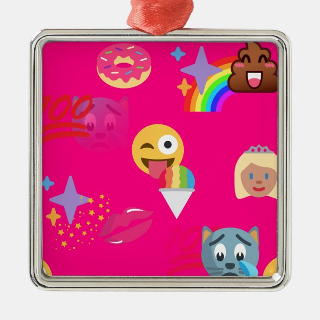 hot pink emoji metal tree decoration (Front)