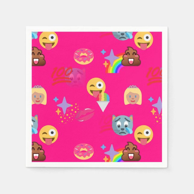 hot pink emoji paper napkins (Front)