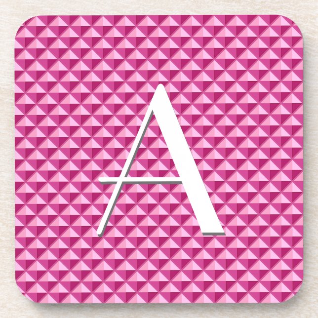 Hot pink, enamel look, studded grid coaster (Front)