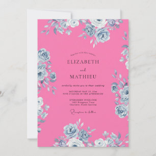 Hot Pink Energetic Floral Wedding Invitation