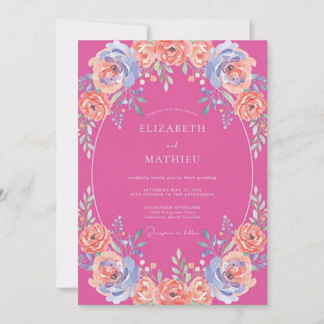 Hot Pink Ethereal Summer Wedding Invitation (Front)