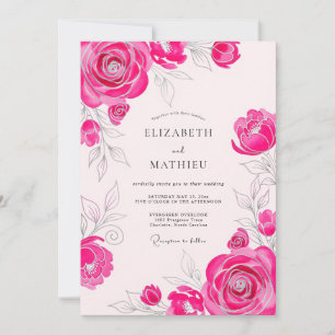 Hot Pink Exquisite Romantic Wedding Invitation