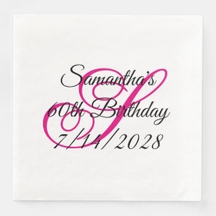 Hot Pink Fancy Monogram 60th Birthday Napkin
