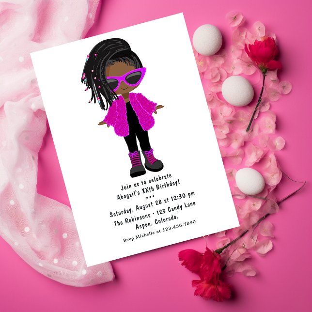Hot-Pink Fashion Black Girl Party Invitation (Creator Uploaded)