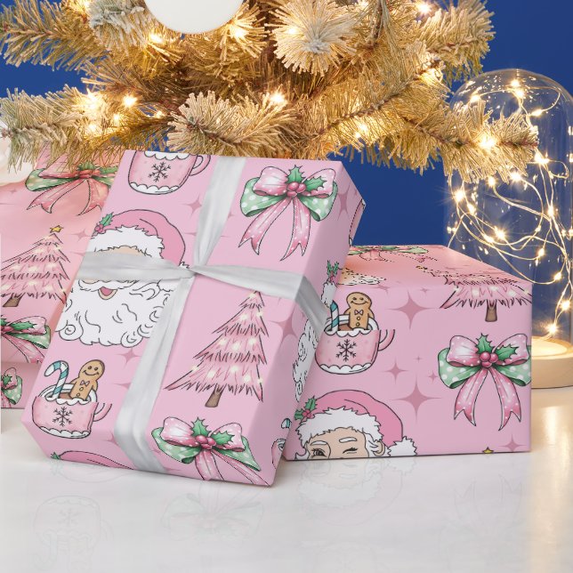 Hot Pink Father Christmas Bow  Wrapping Paper (Holidays)