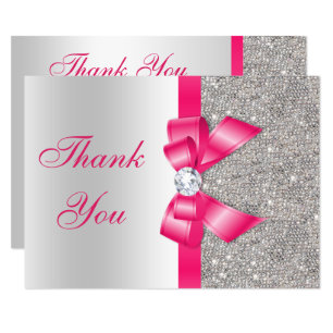 Hot Pink Faux Bow & Diamonds Thank You