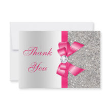 Hot Pink Faux Bow & Diamonds Thank You