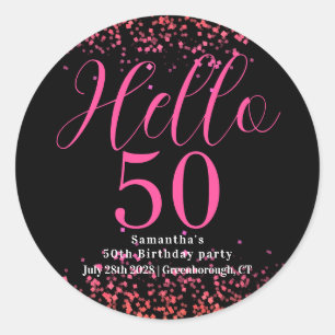 Hot Pink Faux Glitter 50th Birthday Party Classic Round Sticker