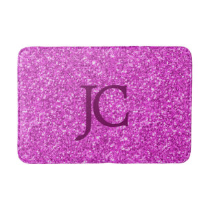 Hot Pink Faux Glitter Custom Monogram Bath Mat