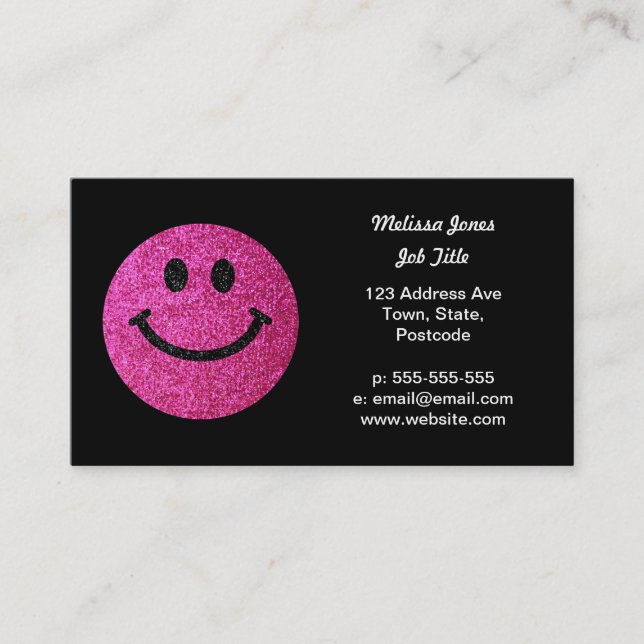 Hot pink faux glitter face business card (Front)