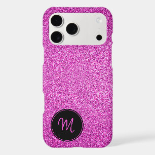 Hot Pink Faux Glitter Monogram Minimalist Sparkly
