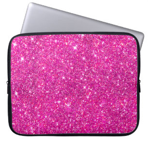 Hot Pink Faux Glitter Shining Pattern Girly Laptop Sleeve