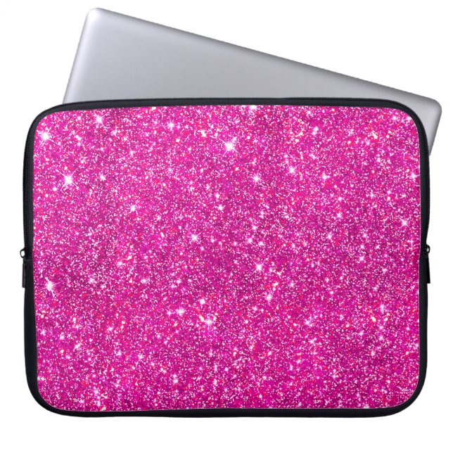 Hot Pink Faux Glitter Shining Pattern Girly Laptop Sleeve (Front)