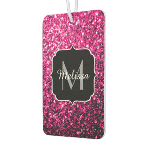 Hot pink faux glitter sparkles Monogram Car Air Freshener