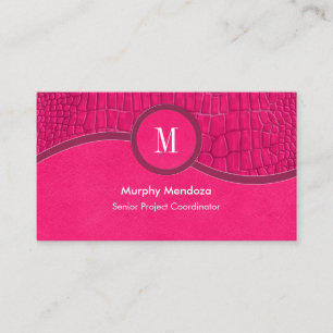 Hot Pink Faux Leather Alligator Skin Chic Monogram Business Card