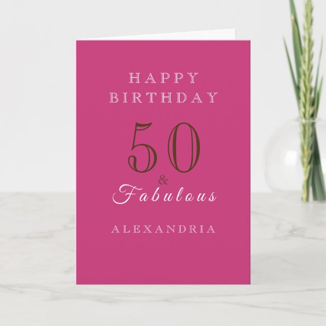 Hot pink fifty and fabulous elegant birthday card (Front)