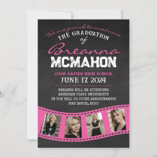 Hot Pink Filmstrip Chalkboard Grad Announcement