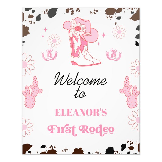 Hot Pink First Rodeo 1st Birthday Welcome Sign (Front)